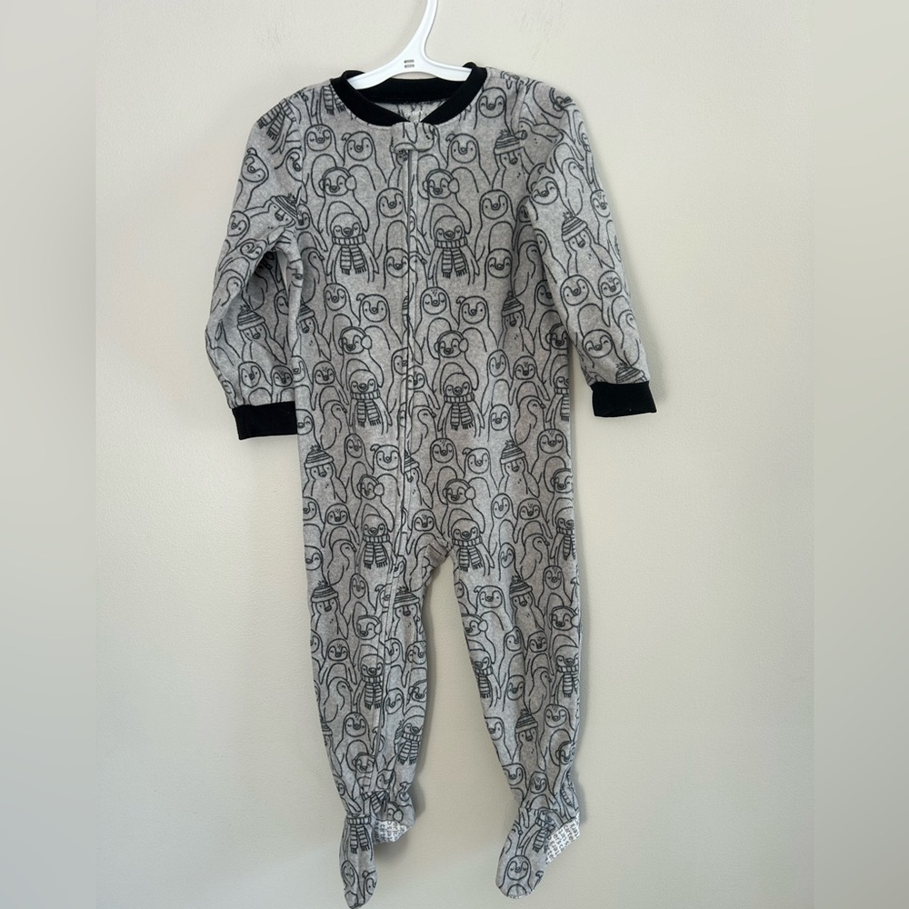 Gray 18m grey penguin print fleece zip up sleeper